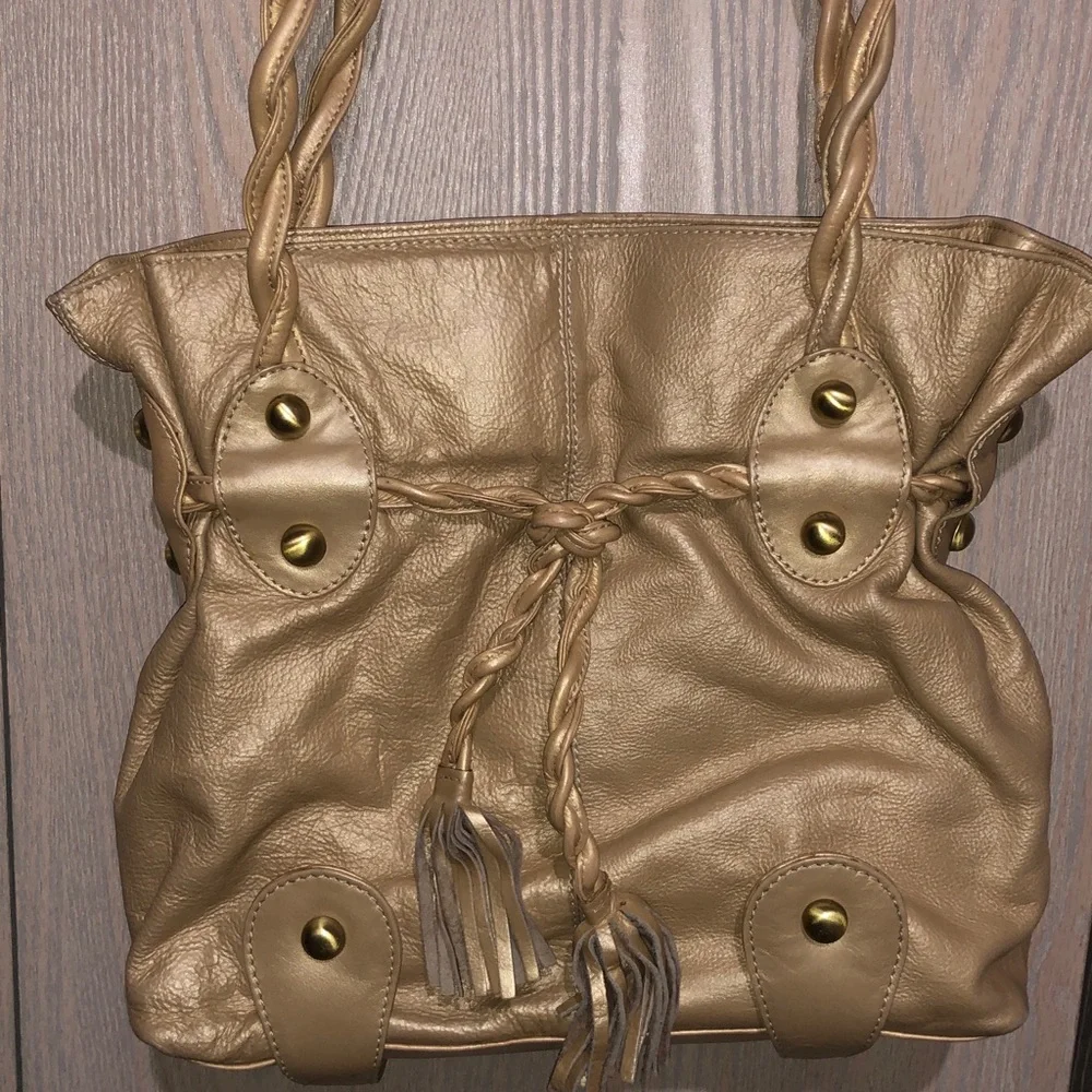 MUST GO PRICING Michael Rome Italian Leather Gold Snap Top Bag